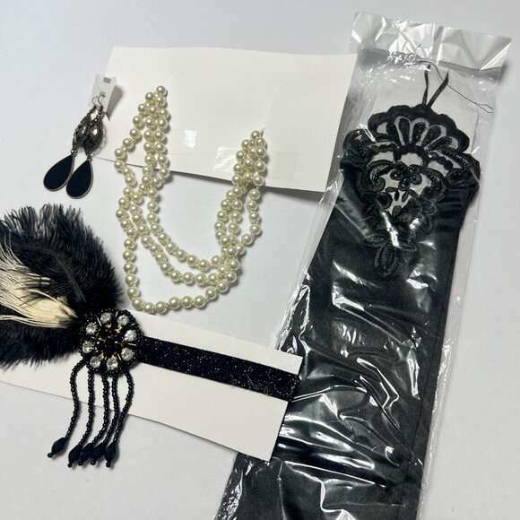 1920s Flapper Black Feathers Accessories Gatsby Costume Accessories Set #2524 - Picture 3 of 5